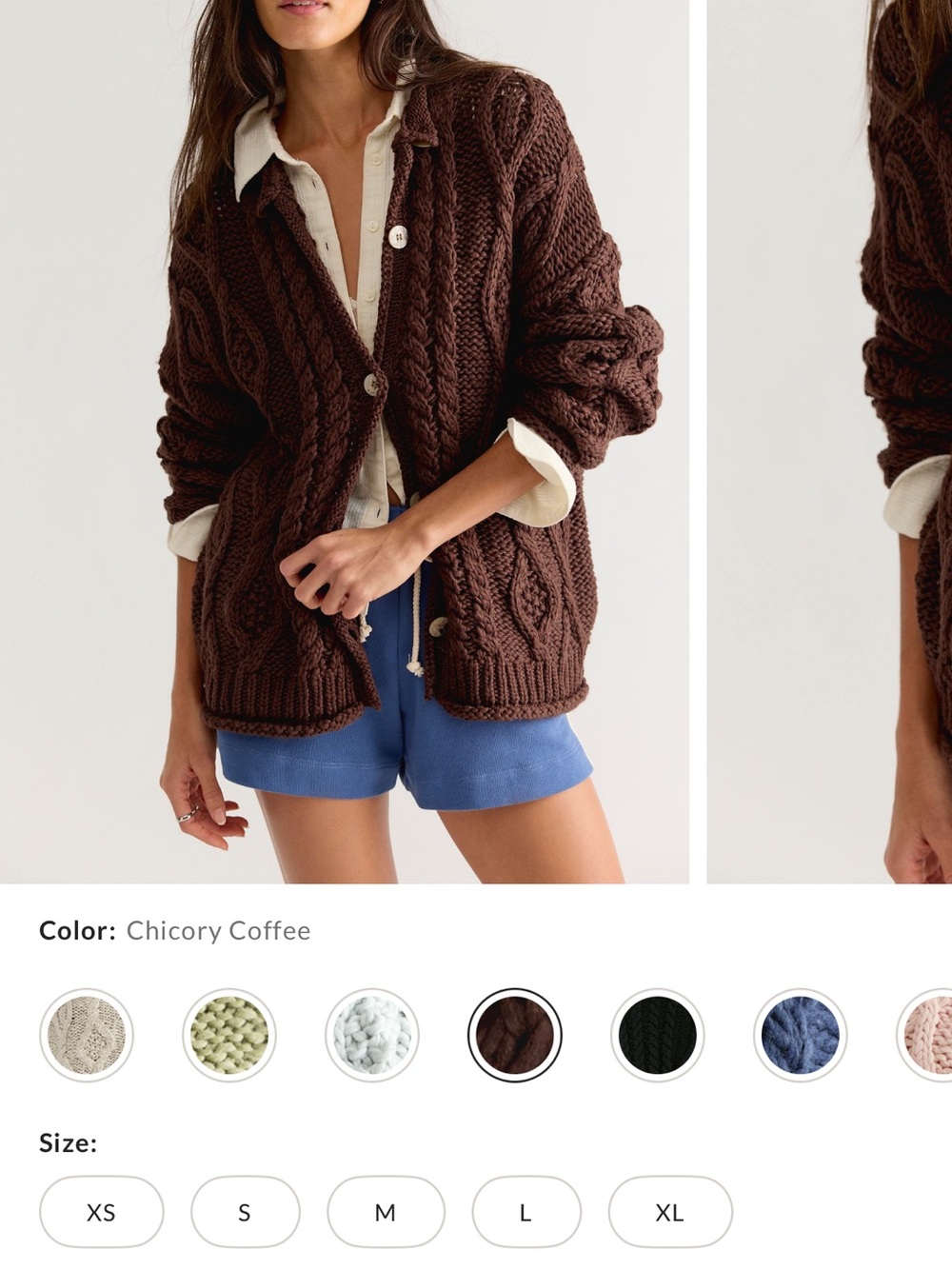 Free People Chunky Cable Knit Cardigan - Chicory Coffee Brown